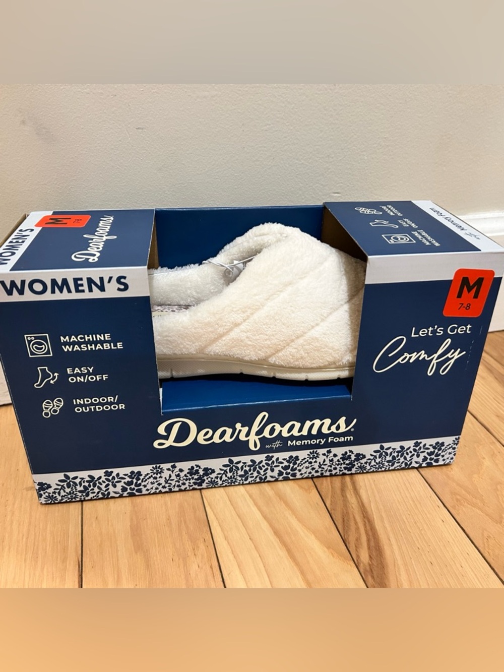 Brand New Dearfoams Memory Foam Muslin White Slippers - Women’s Size Medium 7-8